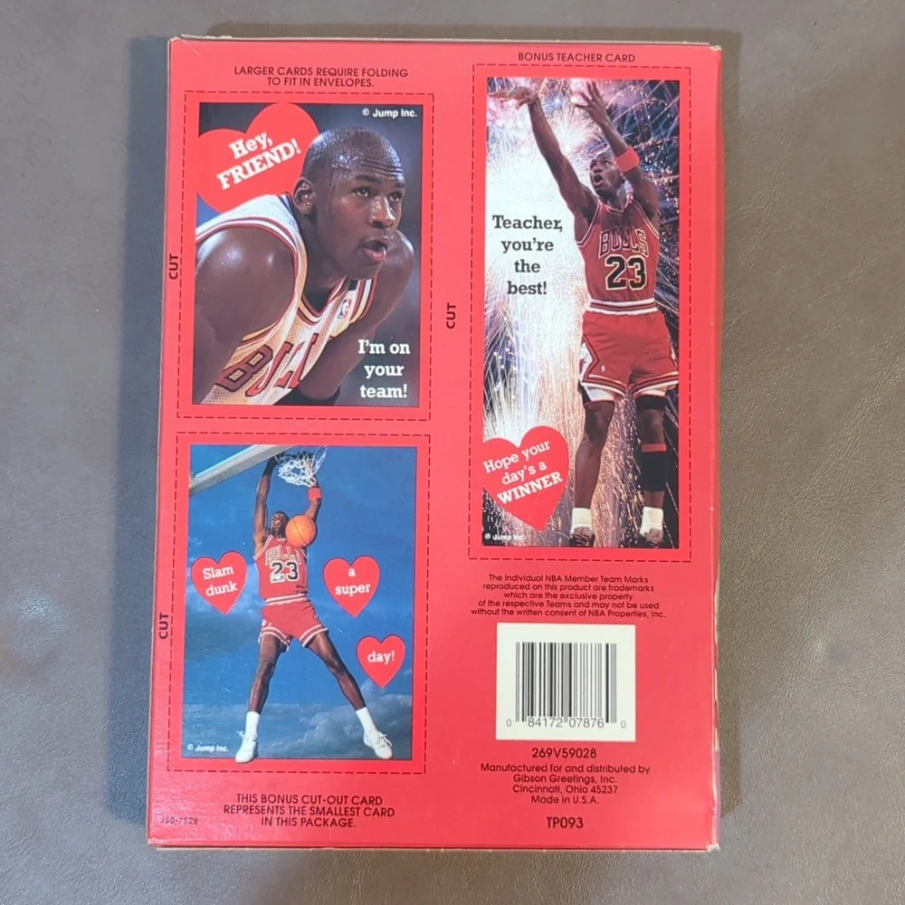 Michael Jordan Valentines by Gibson 32 +3 cut outs envelopes NBA Jump Inc